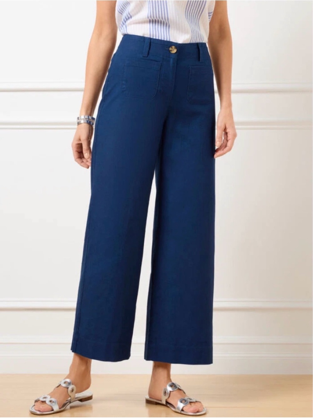 TALBOTS NWT Wide Leg Crop Linen Blend Indigo Blue Pants– Women's Plus Size 20W
